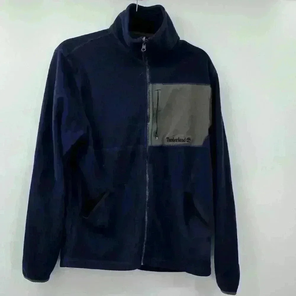 Timberland Men's Blue Gray Pullover Zip-Up Fleece Jacket Coat Warm Outdoor Sz M‎